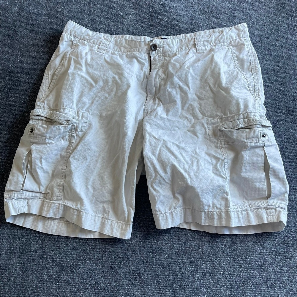 Chaps Mens Cargo Shorts Size 38 Off White Cotton Ripstop Multi Pocket Casual